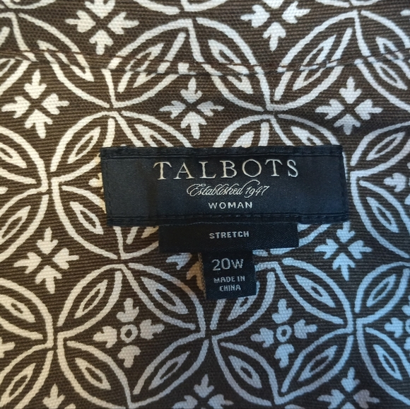 Talbots 20W Swing Jacket Single Button Cropped Stamp Pattern Olive Brown Canvas - Picture 11 of 14